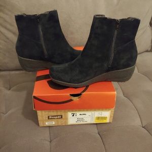 Propet Black Suede Waterproof Wedge Short Boots